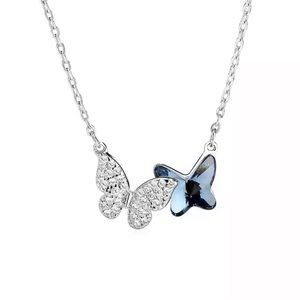 925 Sterling Silver agate Necklace Elegant Chain Necklace Blue Butterfly…